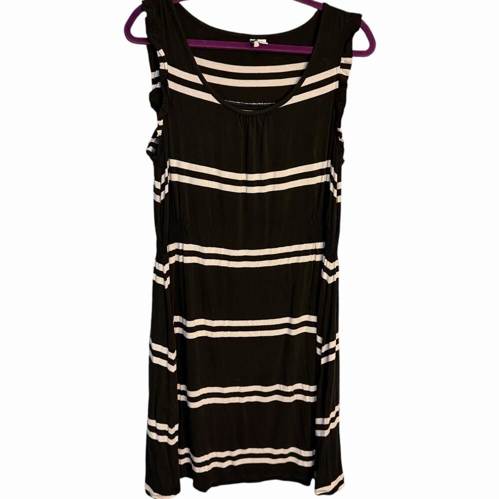 Elle Soft Jersey Knit Striped Knee Length Sun Dress Womens XL Black White Casual
